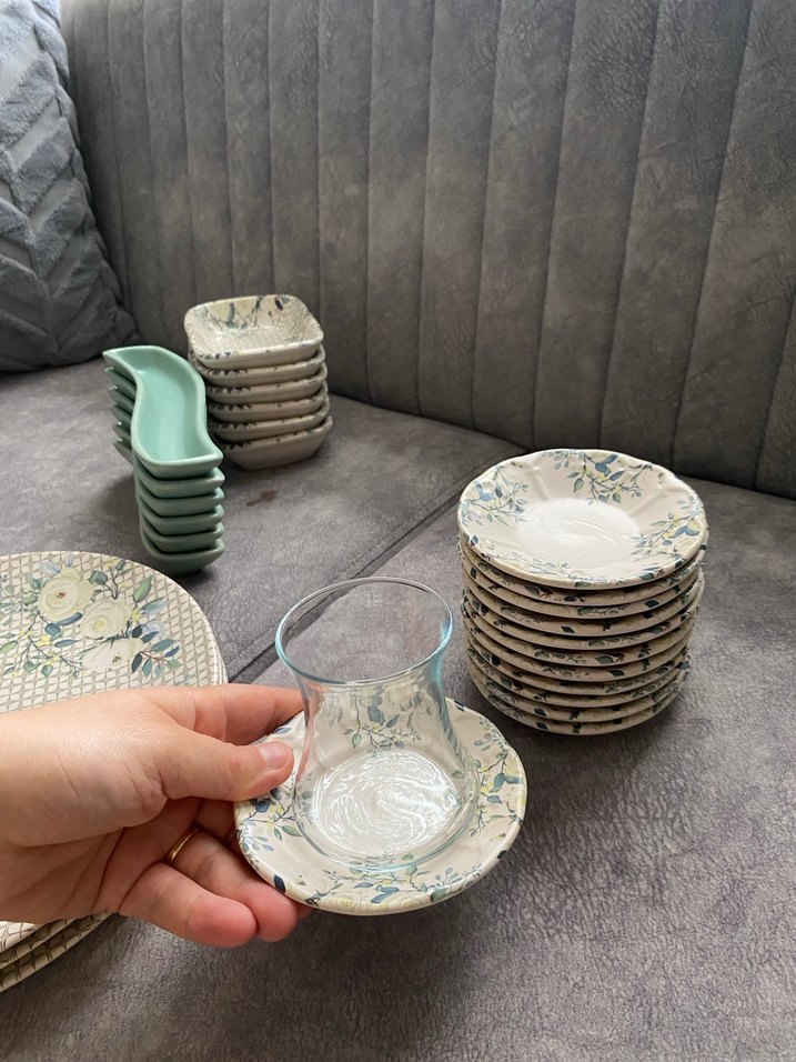 Çiçek Desenli krem renk kahvaltı takımı - Görsel 5