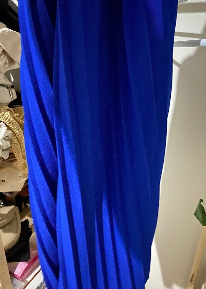 Mavi Pileli Midi Boy Etek - Görsel 2