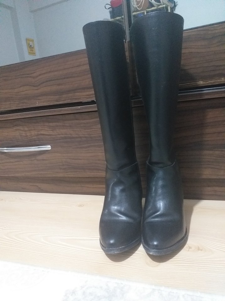 Kadın Siyah Deri Dizüstü Botlar - Görsel 3