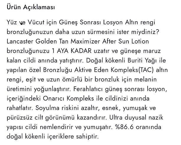 Beden Lancaster güneş sonrası losyon