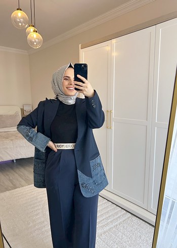 Kadın lacivert Denim Detaylı Blazer Ceket