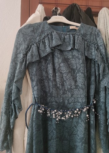 Uzun Mavi Bohem Elbise - Görsel 2