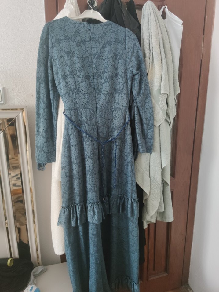 Uzun Mavi Bohem Elbise - Görsel 3