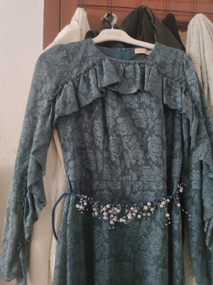 Uzun Mavi Bohem Elbise - Görsel 2