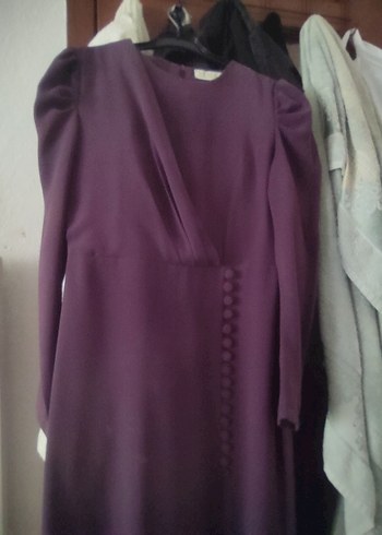 Mor Uzun Kollu bisiklet Yaka Kadın Elbise - Görsel 2