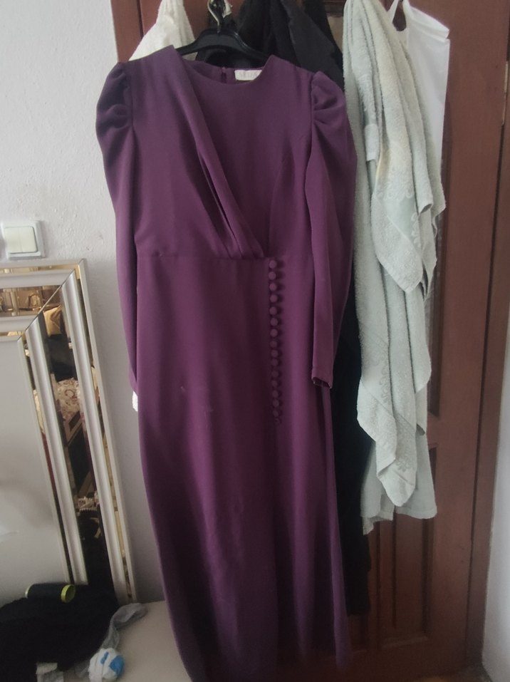 Mor Uzun Kollu bisiklet  Yaka Kadın Elbise - Görsel 3