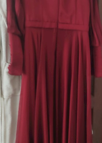 Bordo Uzun Kollu Drapeli Abiye Elbise - Görsel 3