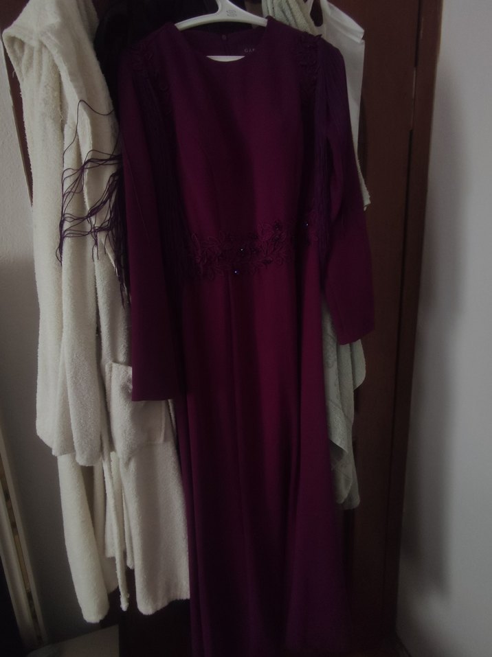 Mor  Uzun Kollu  Kadın Elbise/abiye - Görsel 3