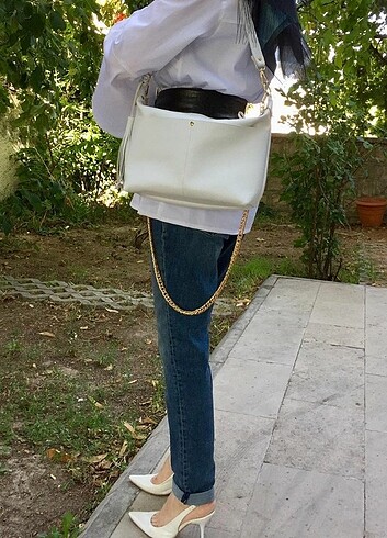 El Yapımı Hakiki Orijinal Beyaz Deri Çanta 