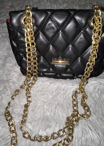 Siyah Deri Kadın Çanta Zincir Askılı - Görsel 2