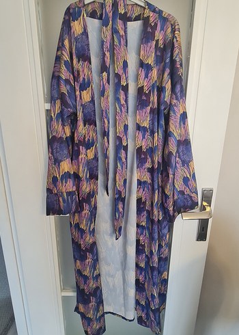 Diğer Mor Lila Soyut Desenli Uzun Kimono