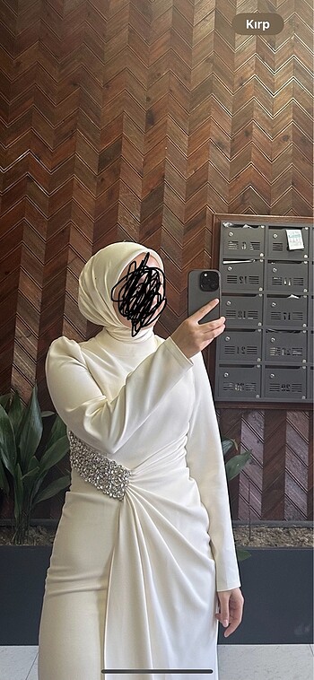 l Beden Beyaz taşlı elbise