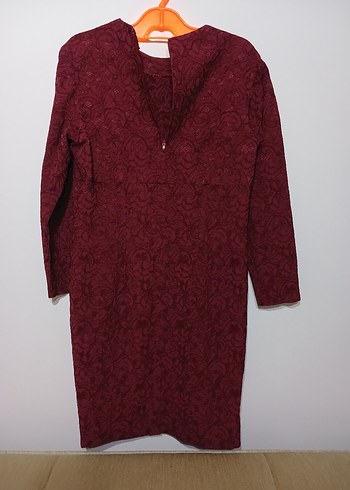 Bordo Uzun Kollu Midi Elbise - Görsel 2