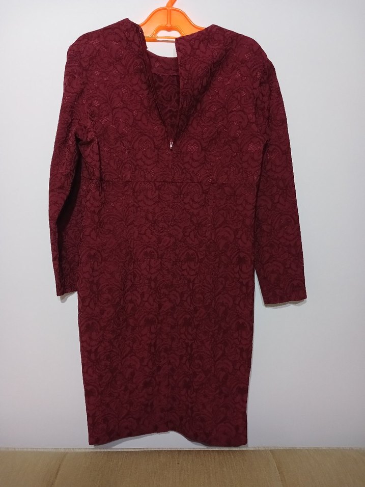 Bordo Uzun Kollu Midi Elbise - Görsel 2