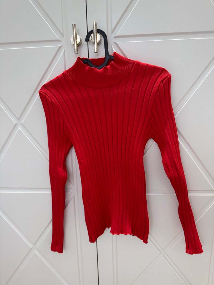 Kırmızı Balıkçı Yaka Kadın Kazak - Görsel 2