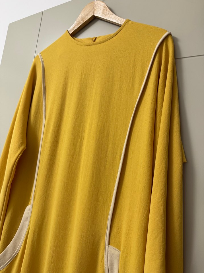 Sarı Kadın Uzun Kollu Uzun Elbise - Görsel 3