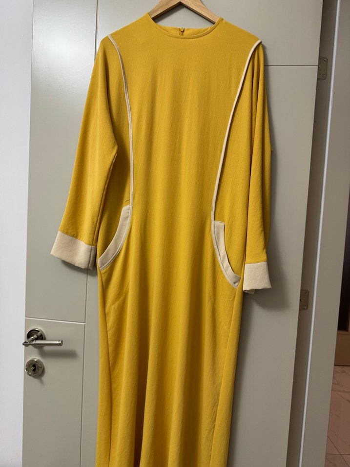 Sarı Kadın Uzun Kollu Uzun Elbise - Görsel 4