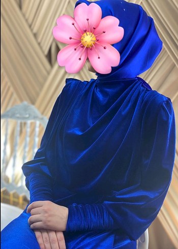 Kadın Lacivert Tesettür Uzun Abiye Elbise - Görsel 3