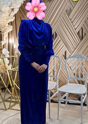 Kadın Lacivert Tesettür Uzun Abiye Elbise - Görsel 2