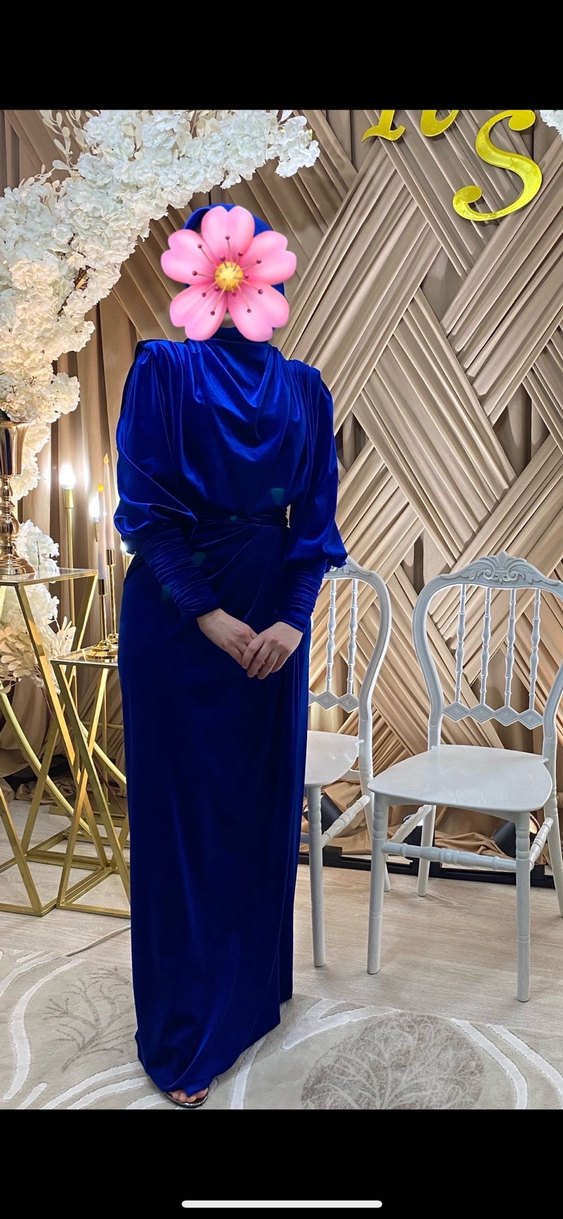 Kadın Lacivert Tesettür Uzun Abiye Elbise - Görsel 5