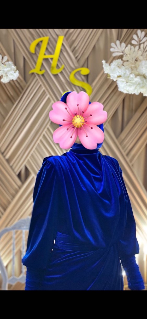 Kadın Lacivert Tesettür Uzun Abiye Elbise - Görsel 4