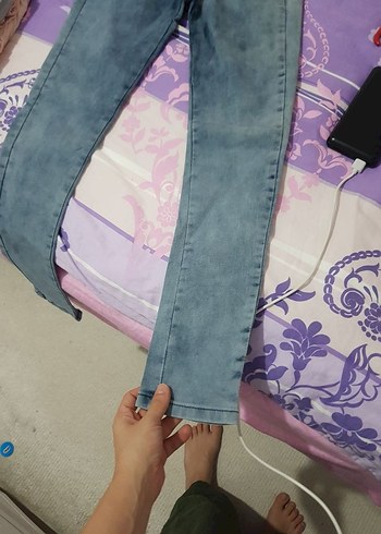Diğer Mavi Batik Desenli Kadın Denim Pantolon