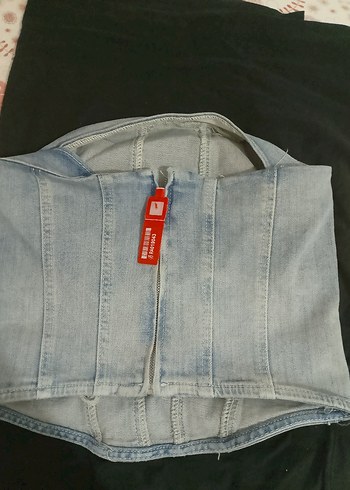 Diğer Gri Kot Straplez Düğmeli Kadın büstiyer korse