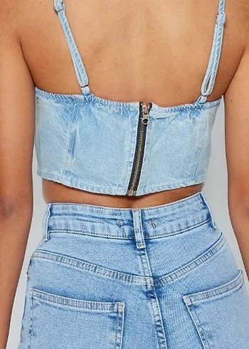 Trendyol & Milla Mavi Denim Zincir Detaylı V Yaka Büstiyer