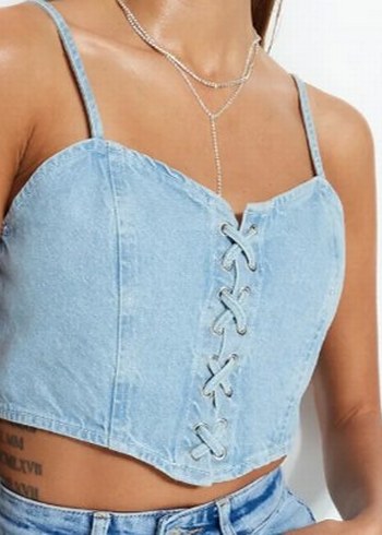 Mavi Denim Zincir Detaylı V Yaka Büstiyer
