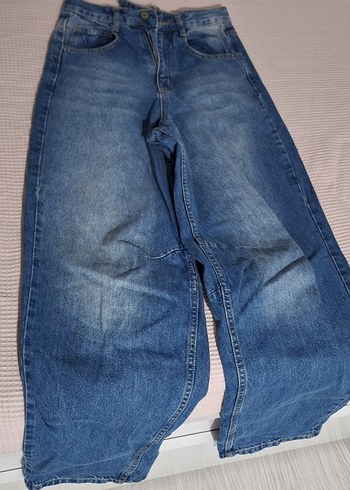 Kadın Gri Mavi Denim Salaş Midi Jean