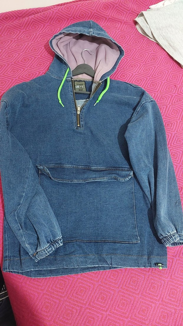 erkek Mavi Fermuarlı Denim Ceket Kapüşonlu - Görsel 3