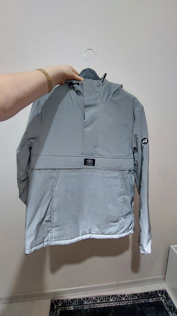 Gri Kapüşonlu Kadın kanguru Rüzgarlık - Görsel 2