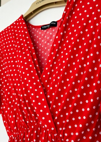 Kırmızı Puantiyeli Uzun Bohem Elbise - Görsel 3