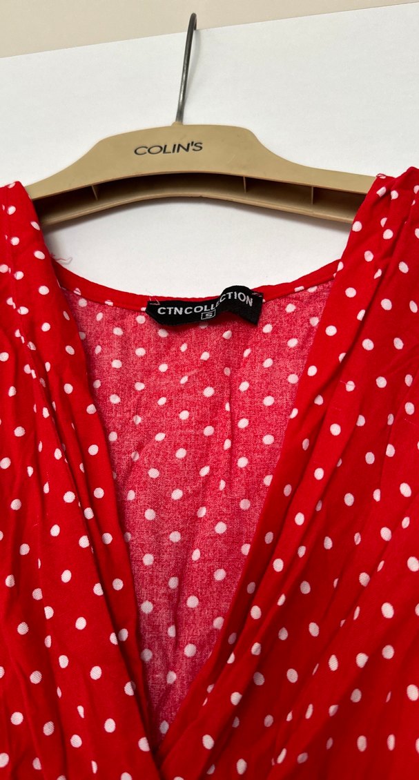 Kırmızı  Puantiyeli Uzun Bohem Elbise - Görsel 2