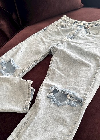 Açık mavi yüksek bel yırtık pantolon - Görsel 2