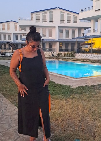 Siyah Midi Hamile Tulum Halter Yaka - Görsel 3