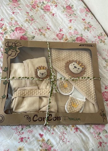 Kahverengi Baskılı Örgü Bebek Havlu Seti - Görsel 3