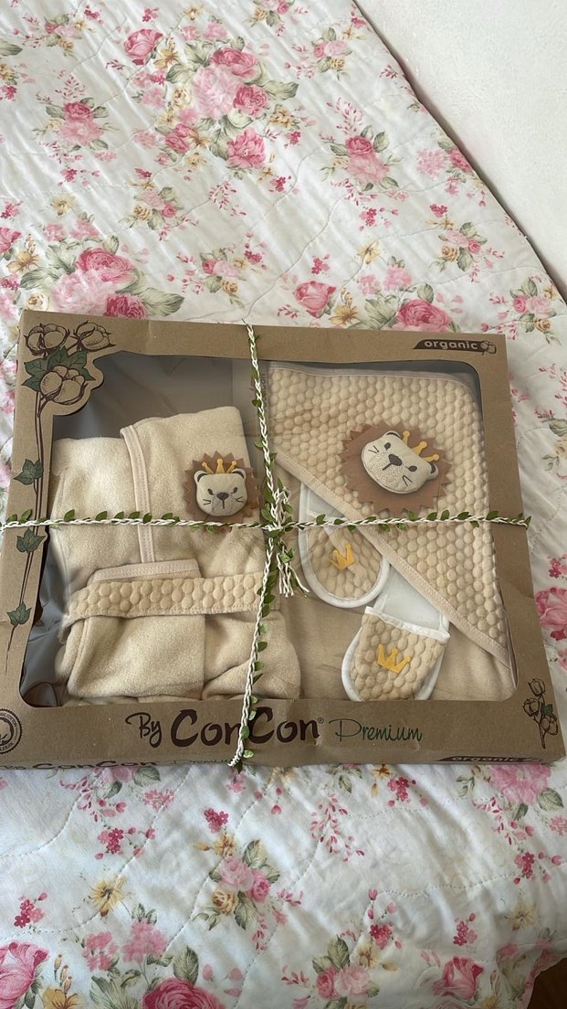 Kahverengi Baskılı Örgü Bebek Havlu Seti - Görsel 3