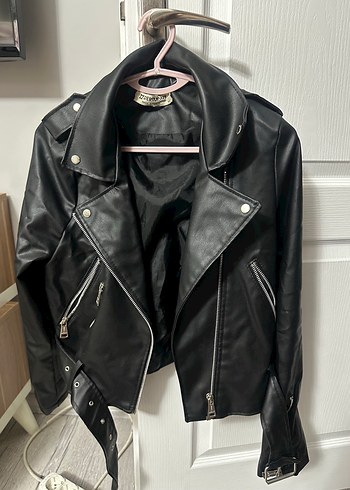 Siyah Deri Biker Ceket