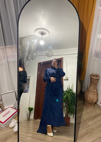 Lacivert Drapeli Uzun Abiye Elbise - Görsel 2