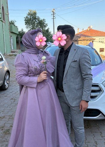 Uzun Kol, Fırfırlı Mor Tesettür Abiye - Görsel 2