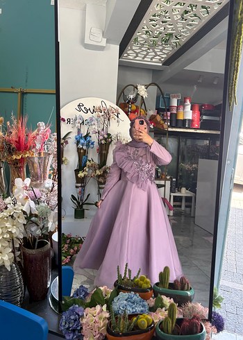 Uzun Kol, Fırfırlı Mor Tesettür Abiye - Görsel 3