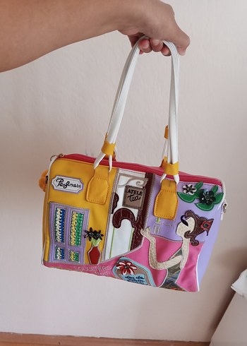 American Vintage Renkli Figurlu Vintage Y2k 2000s Deri Omuz Cantasi