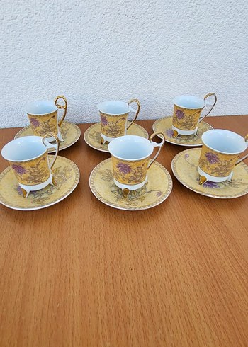 Altın Renkli Desenli 6'lı Kahve Fincanı Seti