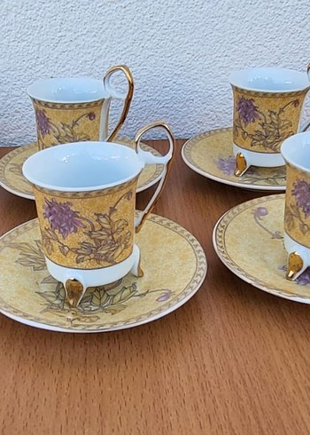 Beden altın Renk Altın Renkli Desenli 6'lı Kahve Fincanı Seti