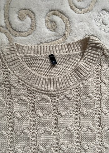 Bohem Tarzı Bej Örgü Kadın Süveter - Görsel 2