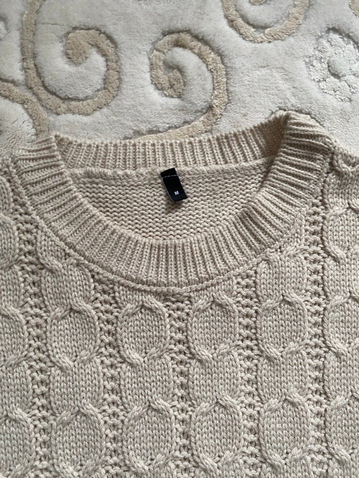 Bohem Tarzı Bej Örgü Kadın Süveter - Görsel 2