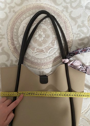 Kadın Fularlı bej rengi tote çanta - Görsel 6