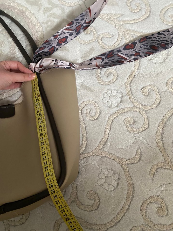 Kadın Fularlı bej rengi tote çanta - Görsel 5