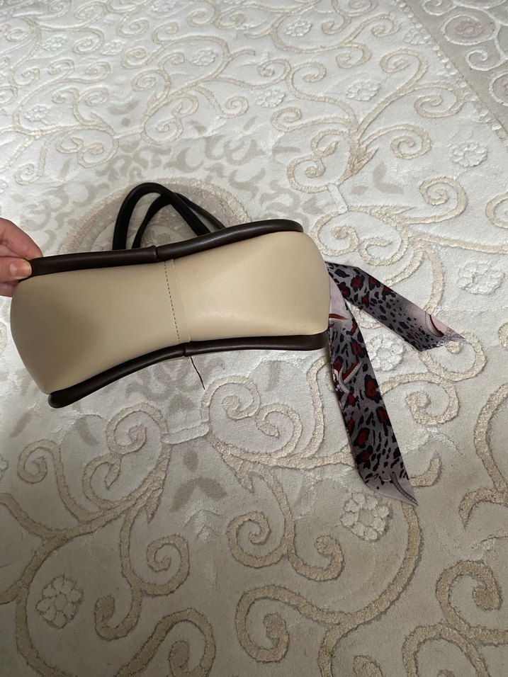 Kadın Fularlı bej rengi tote çanta - Görsel 4